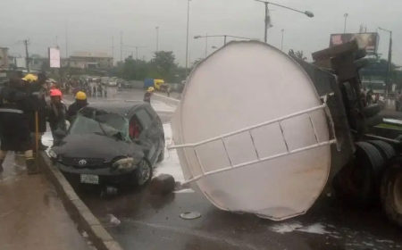 Disaster averted as fuel tanker falls near NIMASA office in Lagos