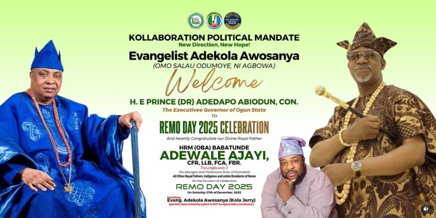 Evang. Adekola Awosanya (Kola Jerry) Celebrates Remo People on 2025 Remo Day Celebration, Congratulates Gov. Abiodun, Akarigbo