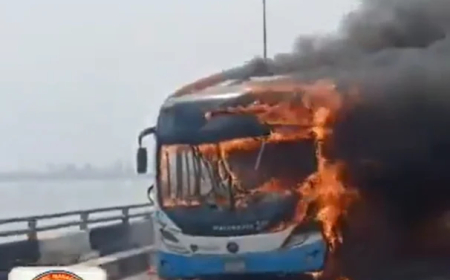 Bus fire disrupts traffic on Third Mainland Bridge in Lagos