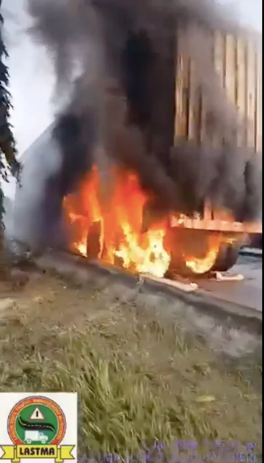 Container truck catches fire on Lagos bridge