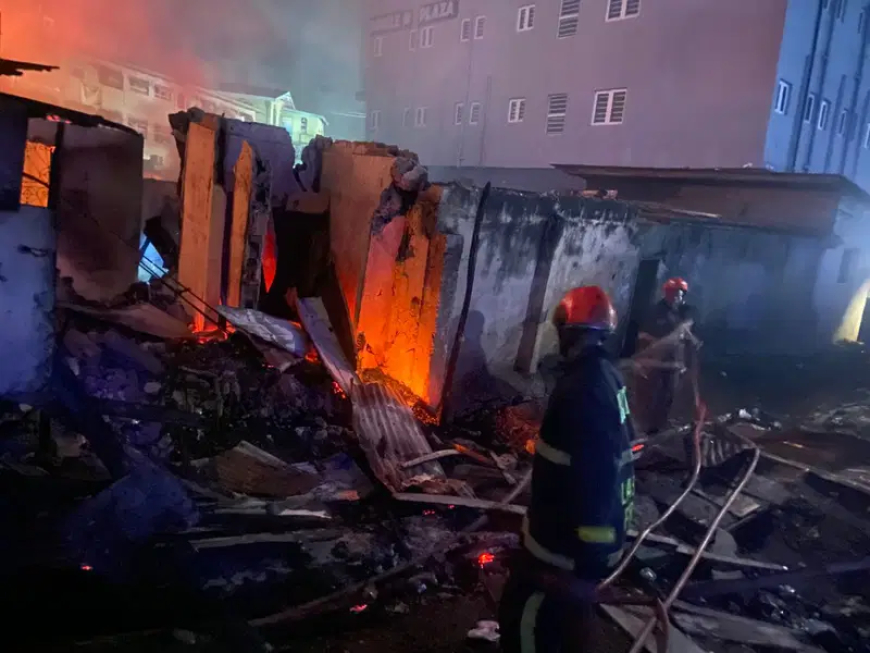 Midnight fire destroys Ajegunle Shopping Complex