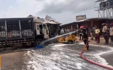 One dies, three injured as yam-laden truck rams tricycle in Lagos