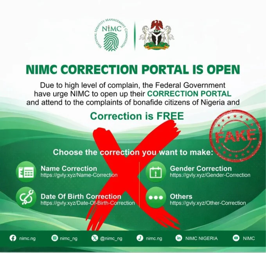 NIMC debunks fake free NIN data correction link, flyer