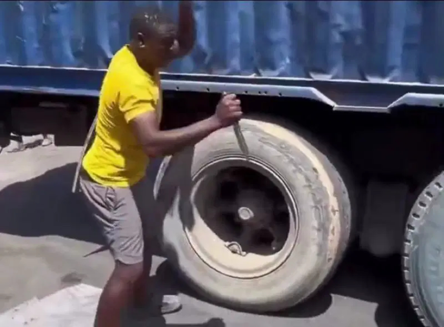 Man escapes death after attempts to burst truck tyre