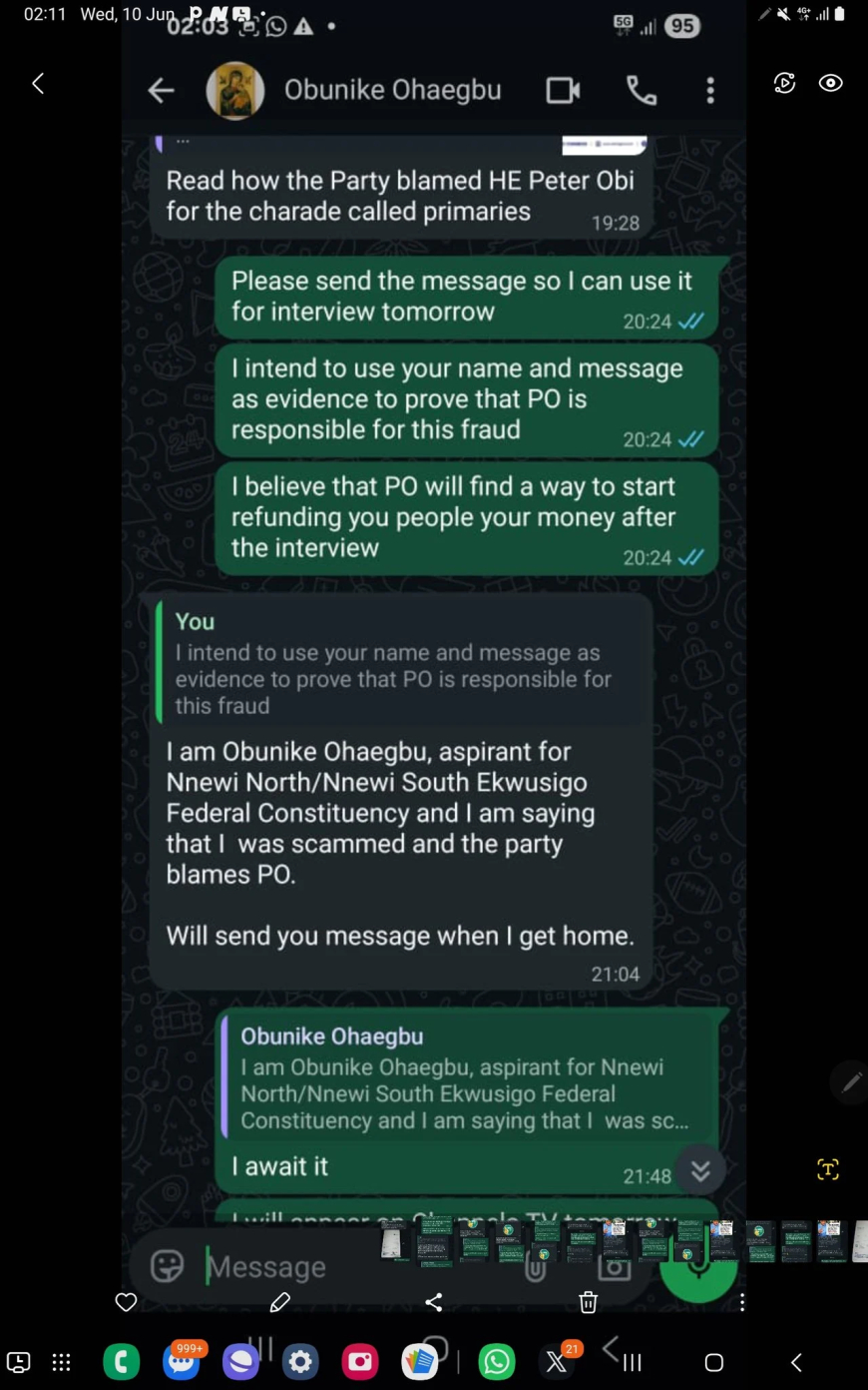 Okonkwo releases WhatsApp chats, insists on bribery claim against Obi, NDC