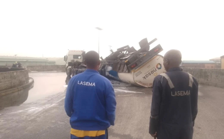 Disaster averted as 33,000-litre ethanol tanker falls in Lagos