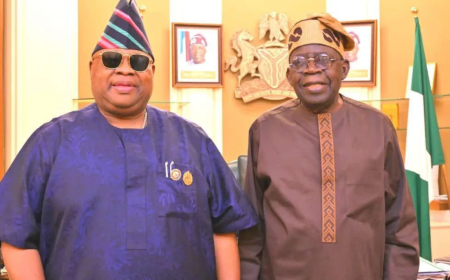 Adeleke dances at APC inauguration after declaring support for Tinubu’s re-election